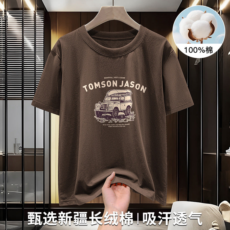 Men's Pure Cotton Off-Road Vehicle Print Crew Neck T-Shirt