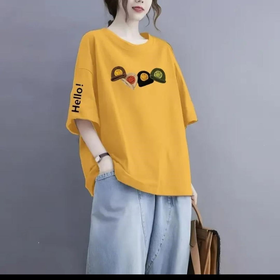 Plus Size Women's Loose Fit Half Sleeve Casual T-Shirt