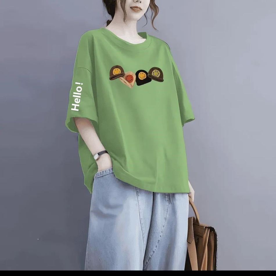 Plus Size Women's Loose Fit Half Sleeve Casual T-Shirt