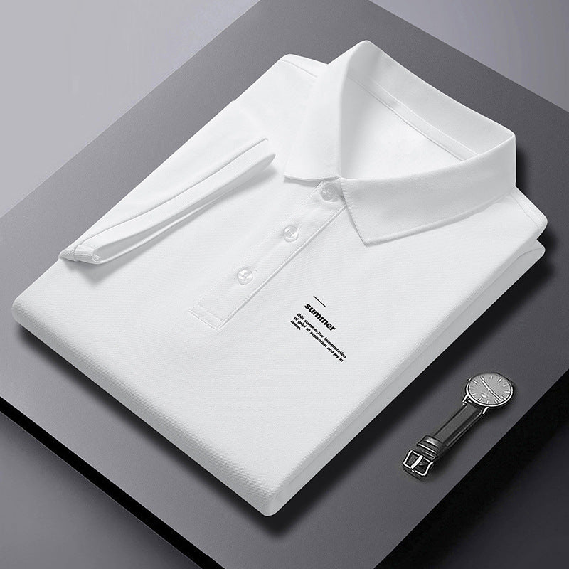 Men's Ice Silk Polo Shirt White Short Sleeve Collar T-Shirt