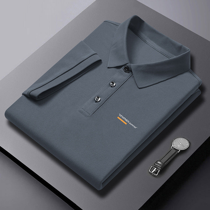 Men's Ice Silk Letter Print Polo Shirt Short Sleeve Collar