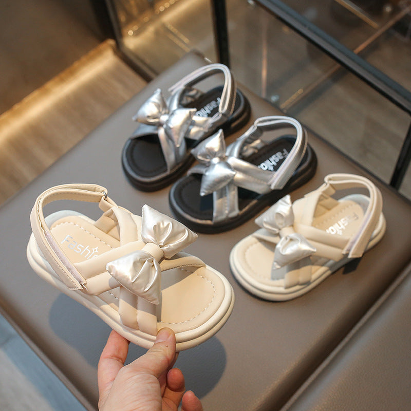 Girls' Bow Pearl Princess Sandals for Indoor and Outdoor Wear