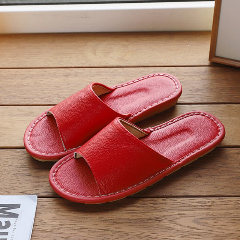 Genuine Leather Non-Slip Indoor Home Slippers for Couples