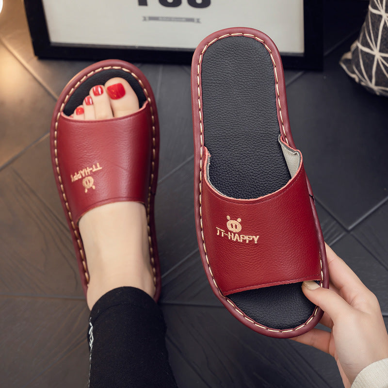 Genuine Leather Cowhide Indoor Couple Home Slippers