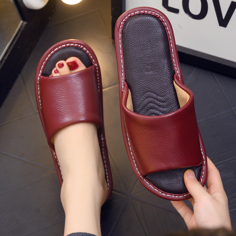 Genuine Leather Waterproof Indoor Home Slippers for Couples