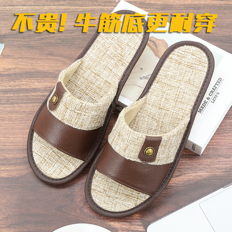Genuine Leather Open-Toe Non-Slip Home Sandals
