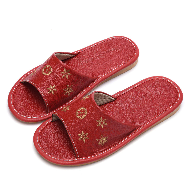 European Style Genuine Leather Indoor Home Sandals for Couples