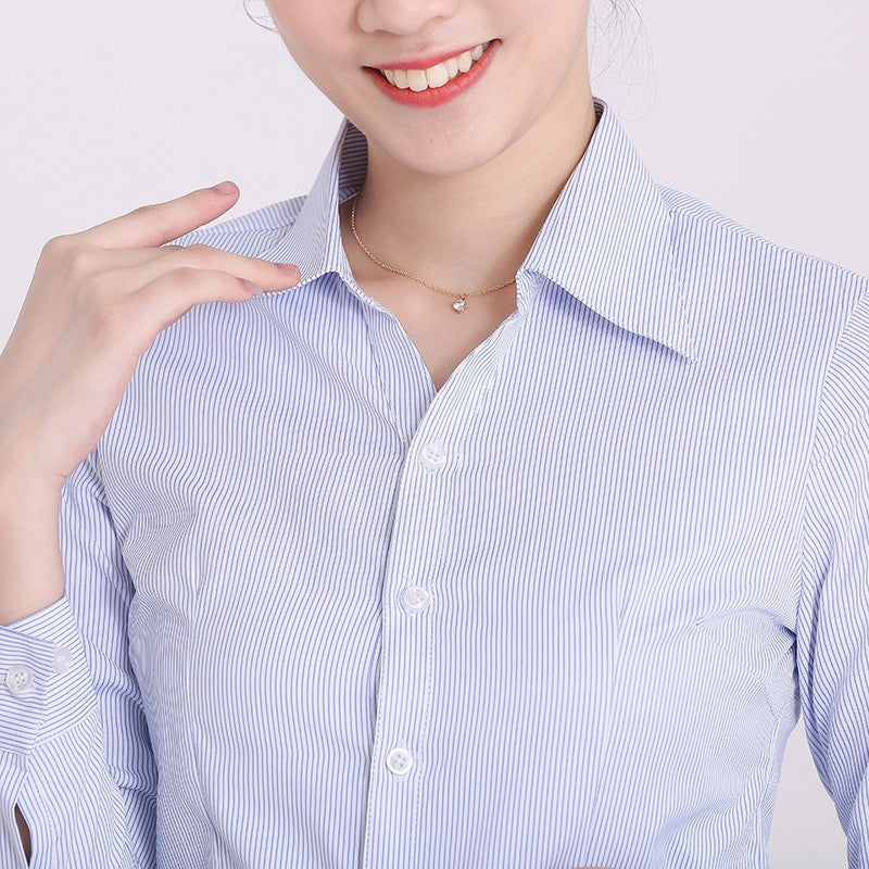 Blue Stripe Slim Fit Long Sleeve Women's Work Shirt