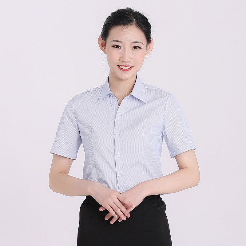 Blue Stripe Slim Fit Long Sleeve Women's Work Shirt