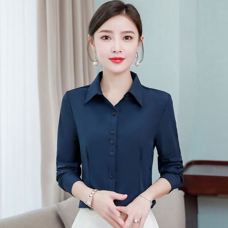 Korean Style Blue Slim Fit Long Sleeve Women's Shirt