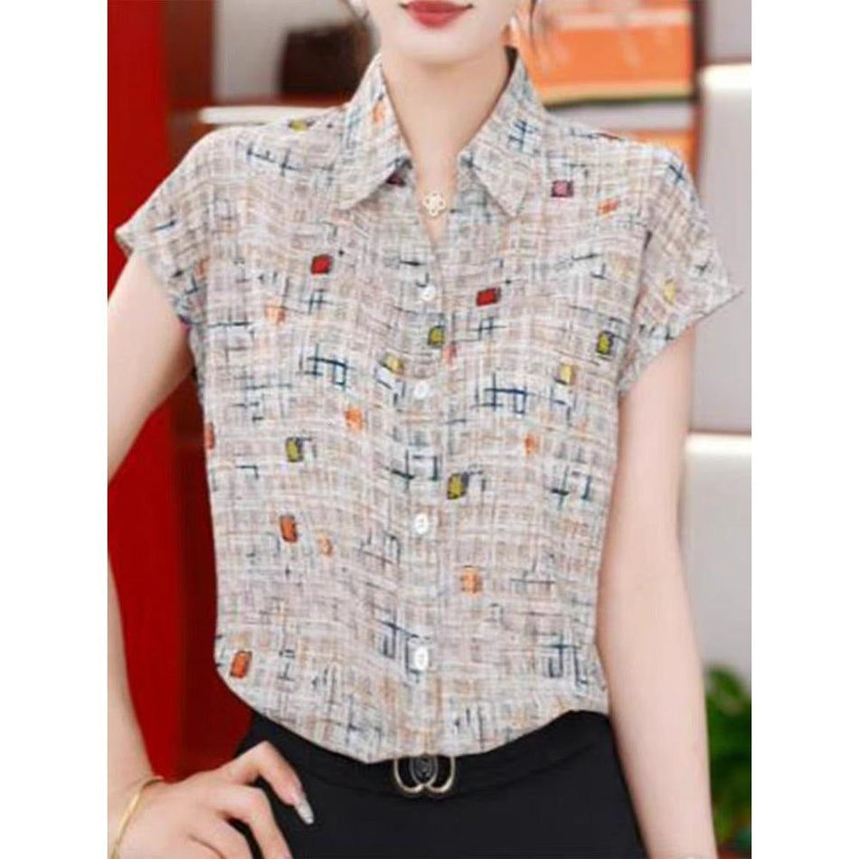 Retro Checkered Lapel Cardigan Blouse for Elegant Women