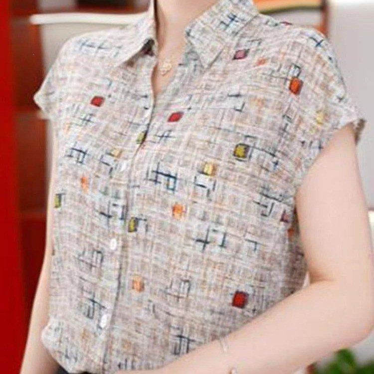 Retro Checkered Lapel Cardigan Blouse for Elegant Women