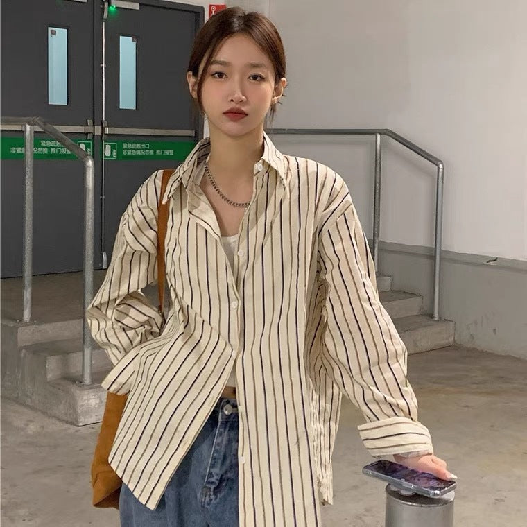 Women's Long Sleeve Striped Shirt with Elegant Chic Design