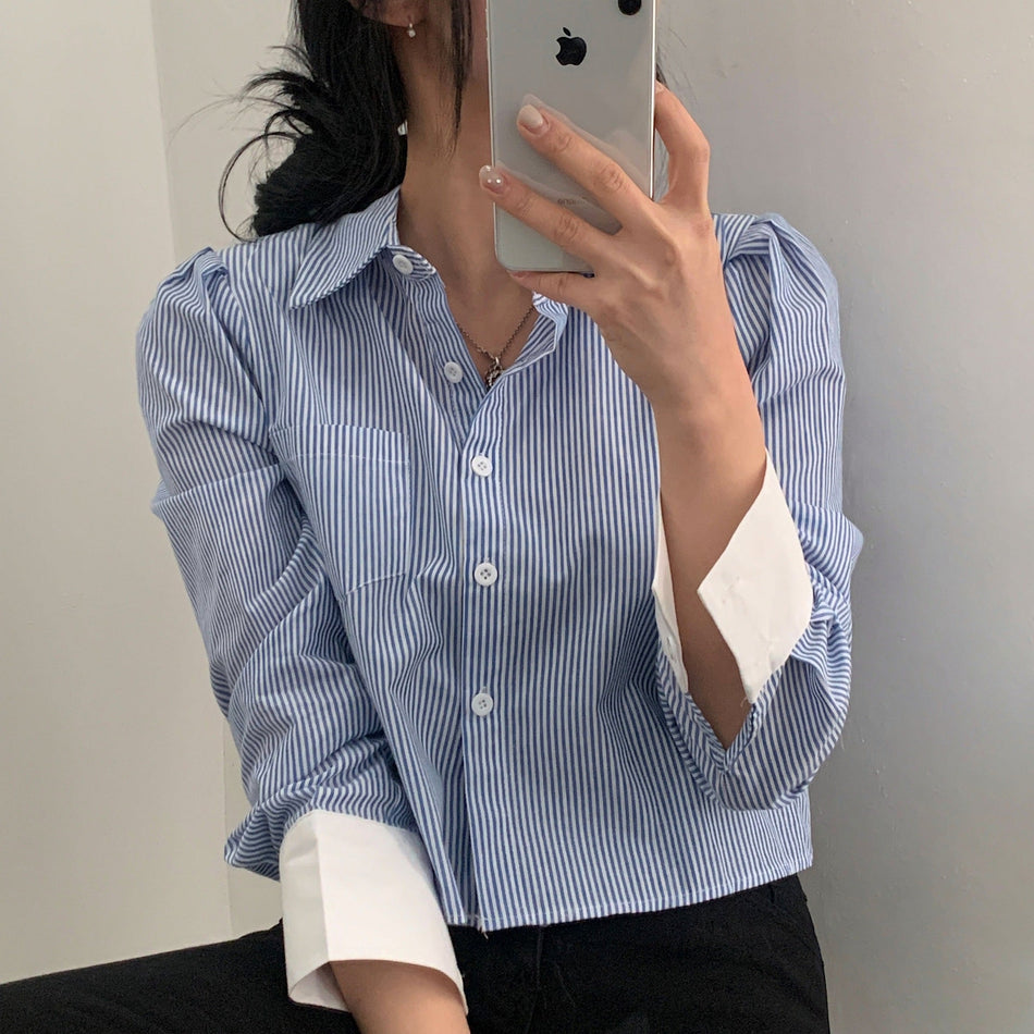 Women's Korean Style Striped Long Sleeve Stitching Shirt