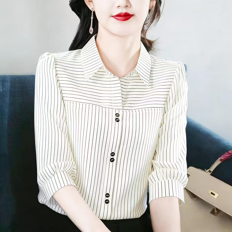 Women's Elegant Striped Three Quarter Sleeve Pullover Shirt