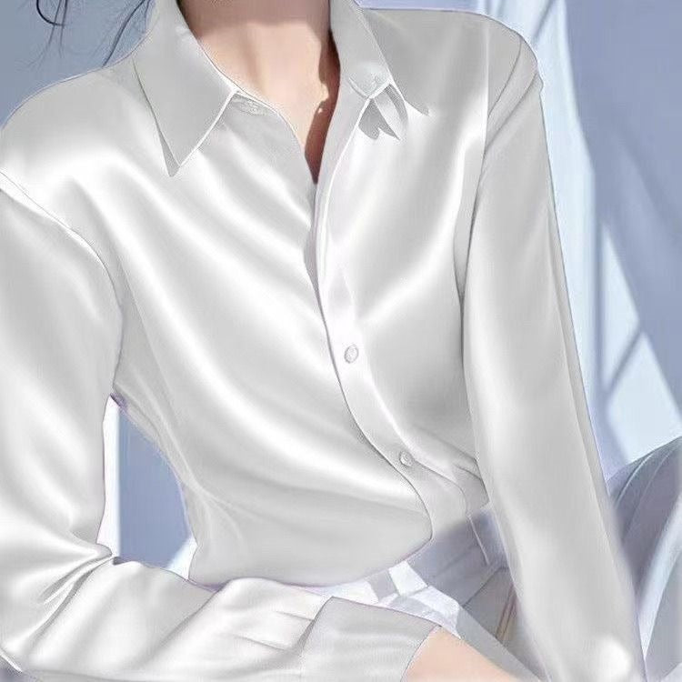 Women's Satin Lapel Long Sleeve Shirt with Elegant Style