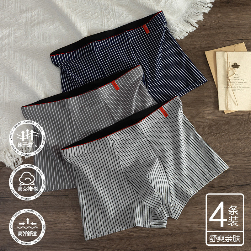 Men's Cotton Graphene Striped Boxer Briefs with Breathable Fit