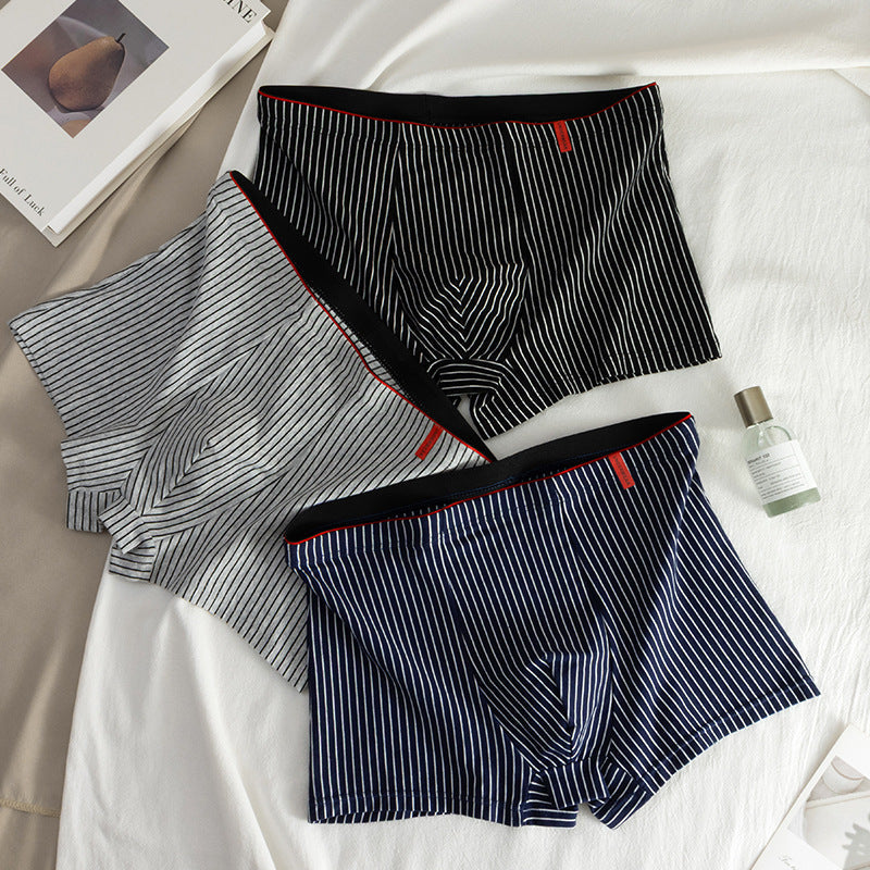 Men's Cotton Graphene Striped Boxer Briefs with Breathable Fit