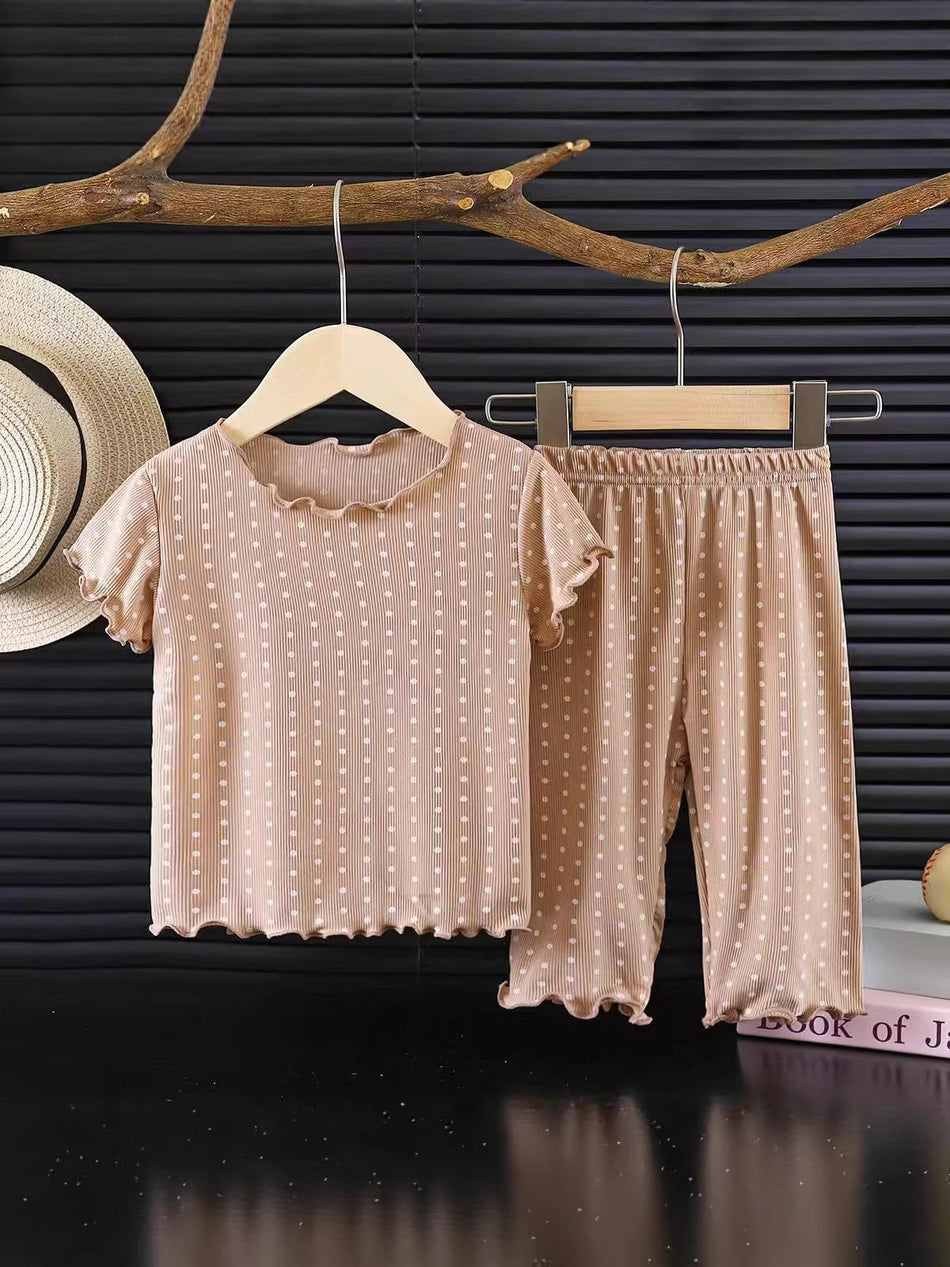 Kids' Polka Dot Short Sleeve Summer Two Piece Set
