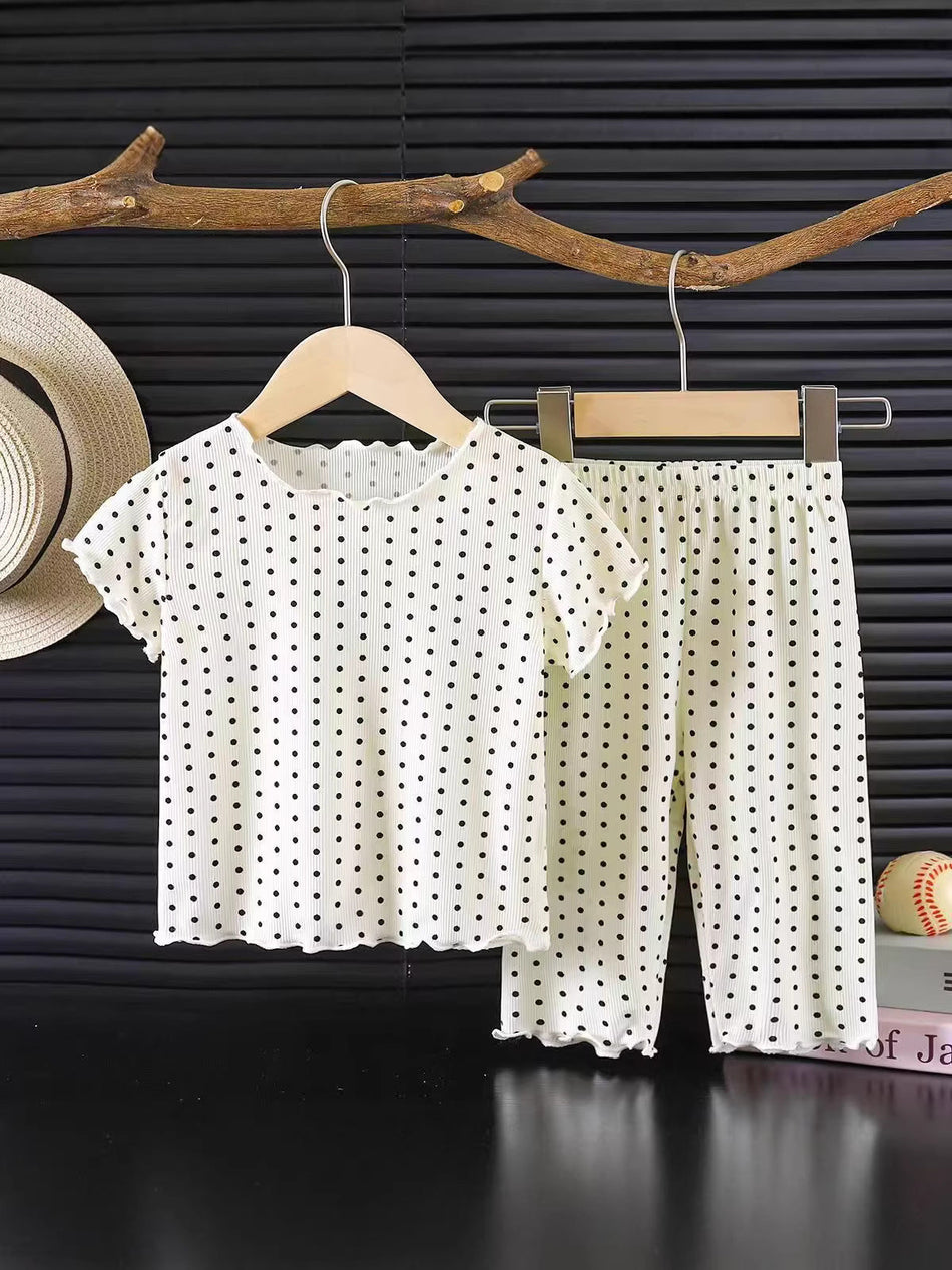 Kids' Polka Dot Short Sleeve Summer Two Piece Set