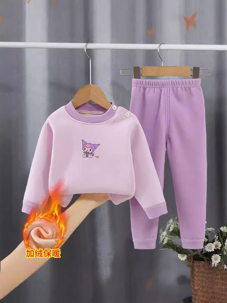 Kids' Velvet Fleece Thermal Underwear Pajama Set