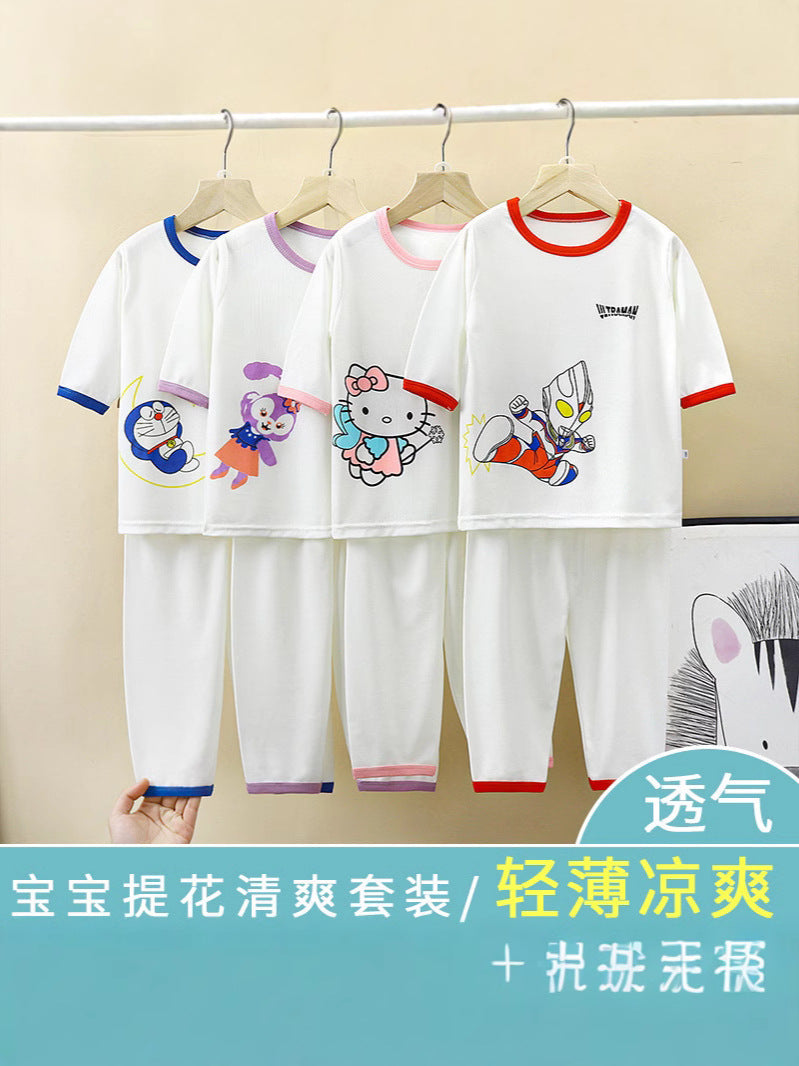 Kids' Jacquard Ice Silk Cropped Sleeve Homewear Set