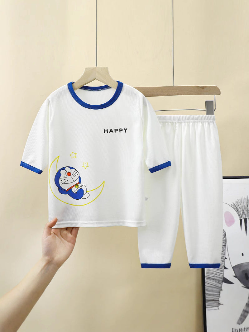 Kids' Jacquard Ice Silk Cropped Sleeve Homewear Set