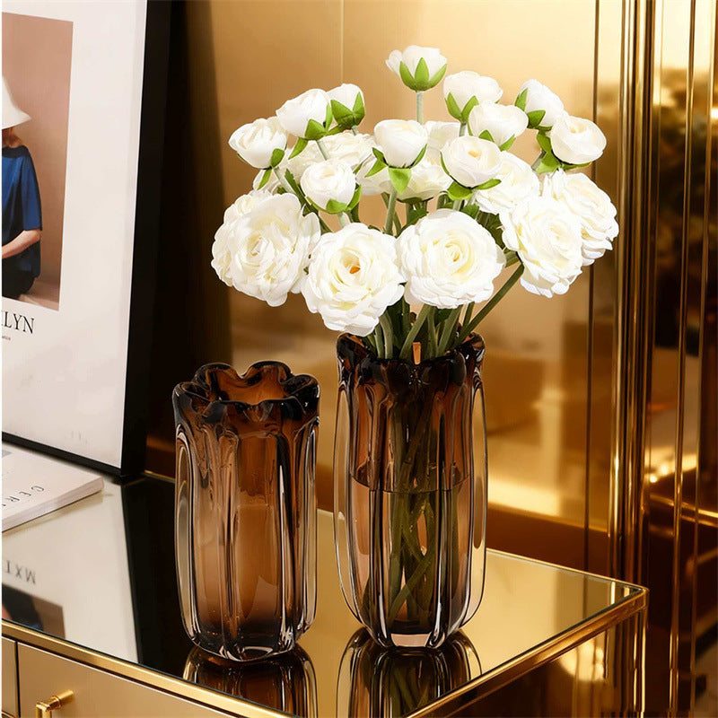 Modern Amber Petal Glass Vase for Scandinavian Home Décor
