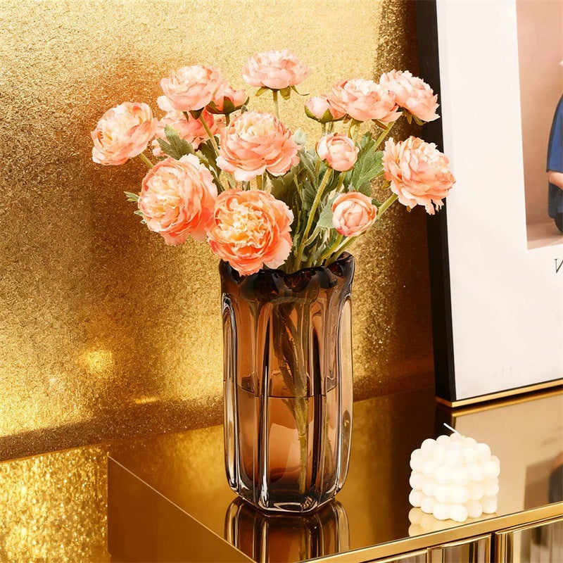 Modern Amber Petal Glass Vase for Scandinavian Home Décor