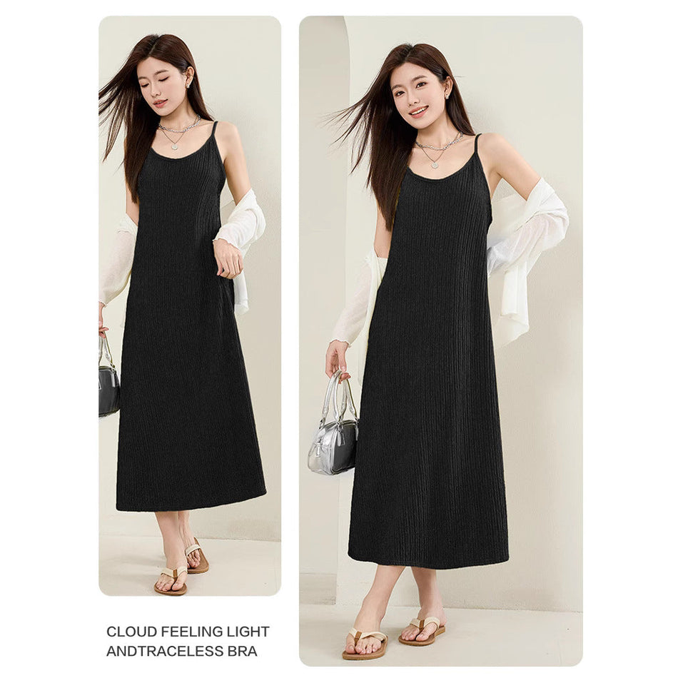 Women's Pleated Sleeveless Maxi Dress with Relaxed Fit