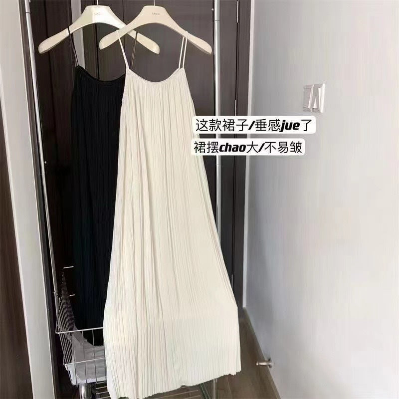 Women's Ruched Spaghetti Strap Maxi Dress with High Waist