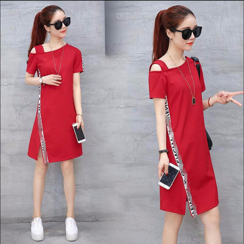 Women's One-Shoulder Casual Midi Dress with Letter Print