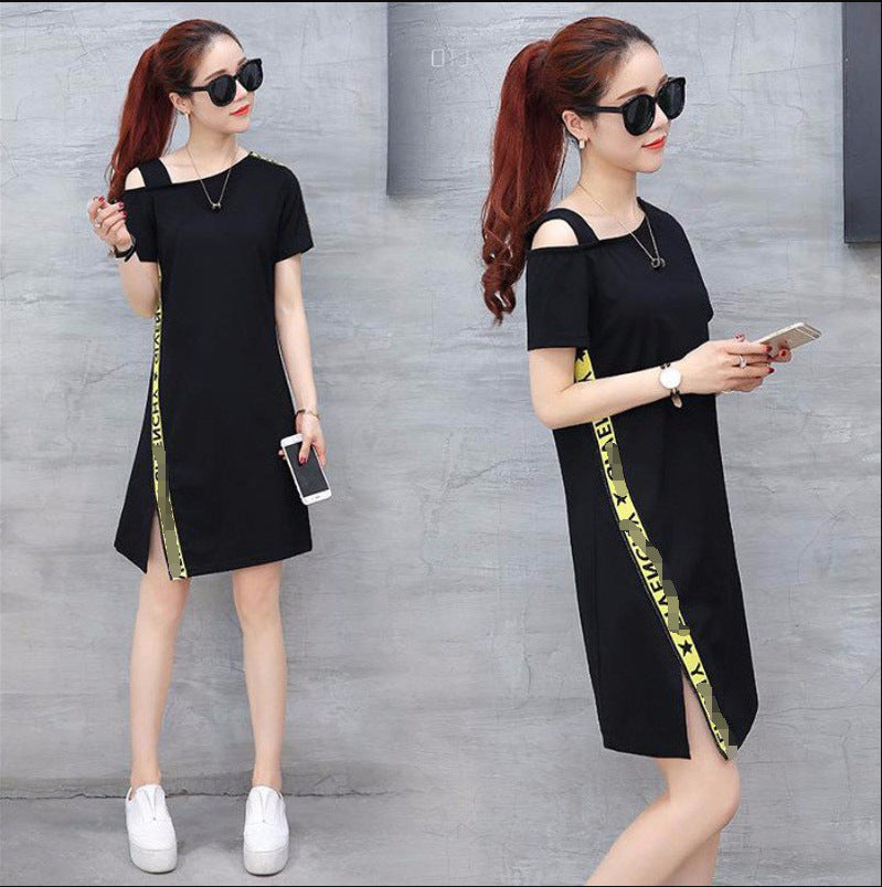Women's One-Shoulder Casual Midi Dress with Letter Print