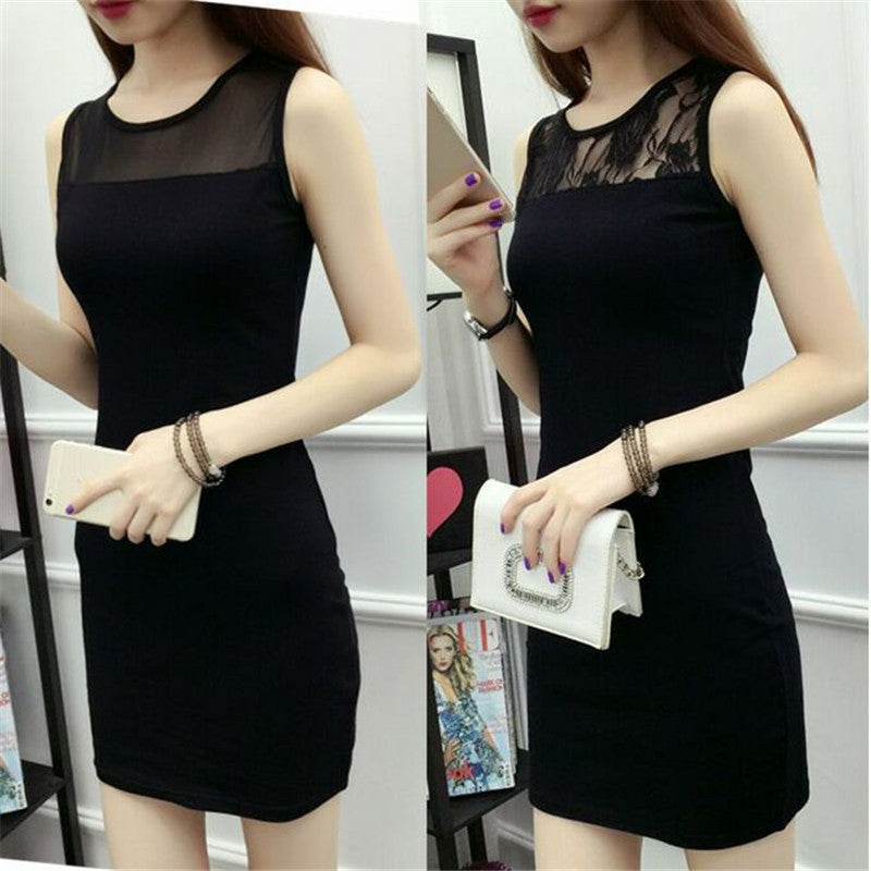 Women's Sleeveless Lace Midi Dress with Elegant Slim Fit