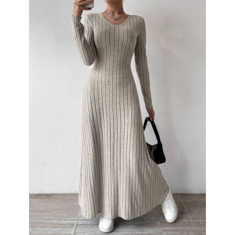 Women's Long Sleeve Knit A-Line Maxi Dress