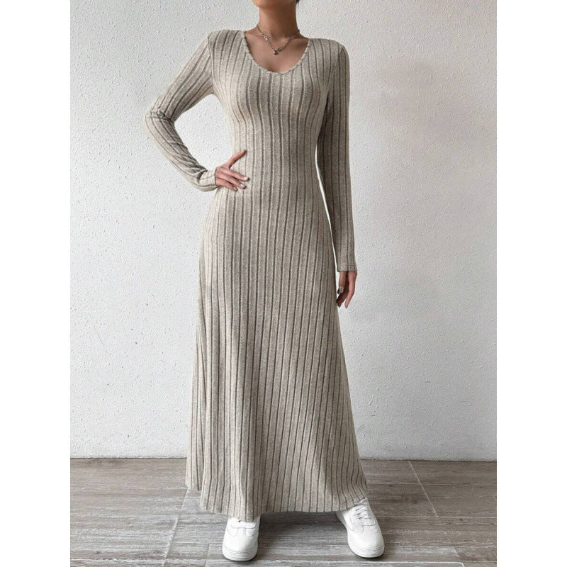 Women's Long Sleeve Knit A-Line Maxi Dress