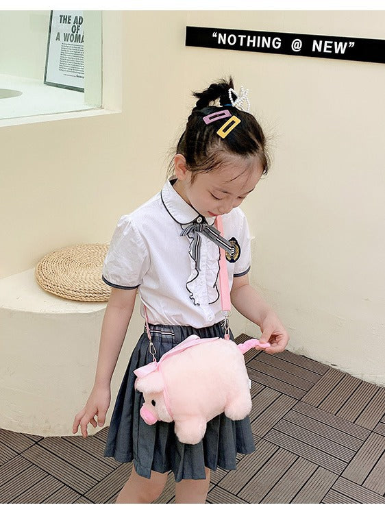 Cute Plush Pink Pig Crossbody Shoulder Bag for Girls