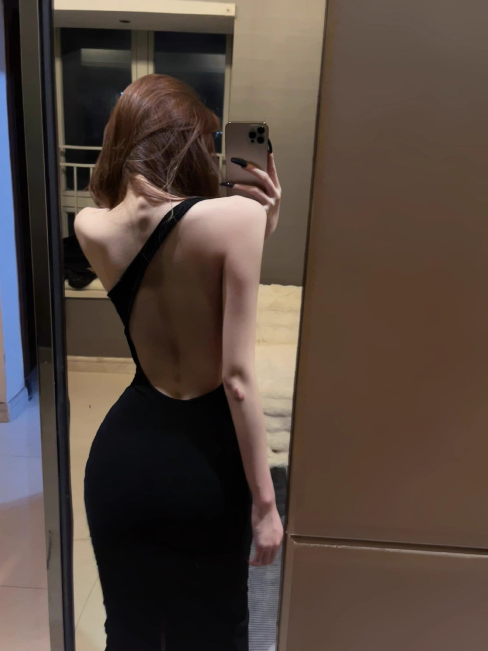 Women's One-Shoulder Backless Bodycon Midi Dress