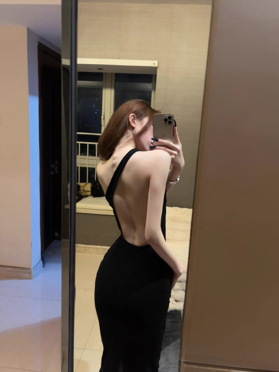 Women's One-Shoulder Backless Bodycon Midi Dress