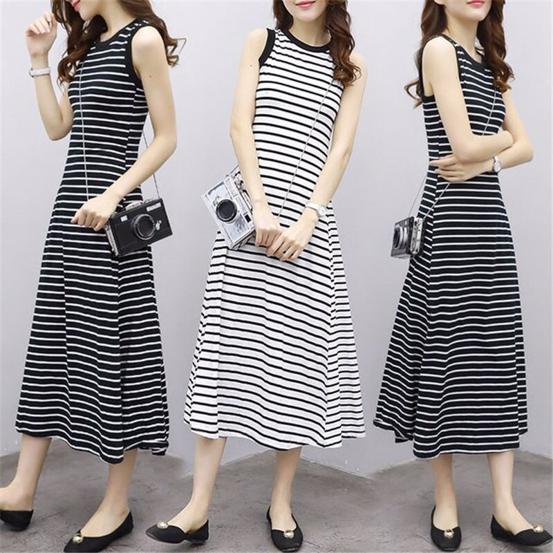 Women's Striped Sleeveless A-Line Maxi Dress