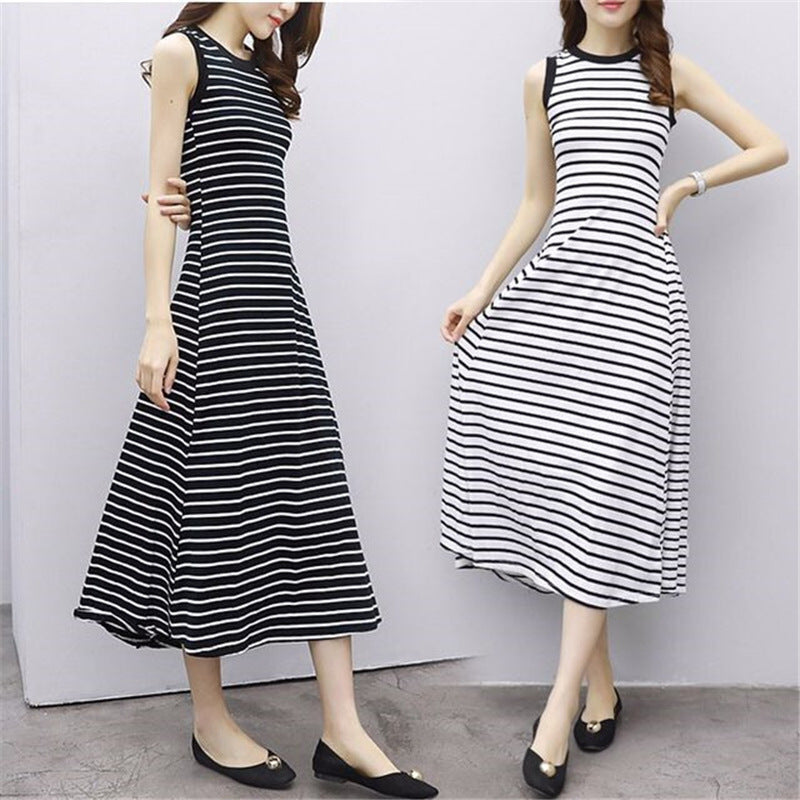 Women's Striped Sleeveless A-Line Maxi Dress
