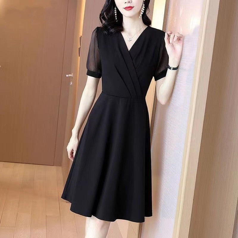 Women's Elegant Black A-Line Maxi Dress with High Neck