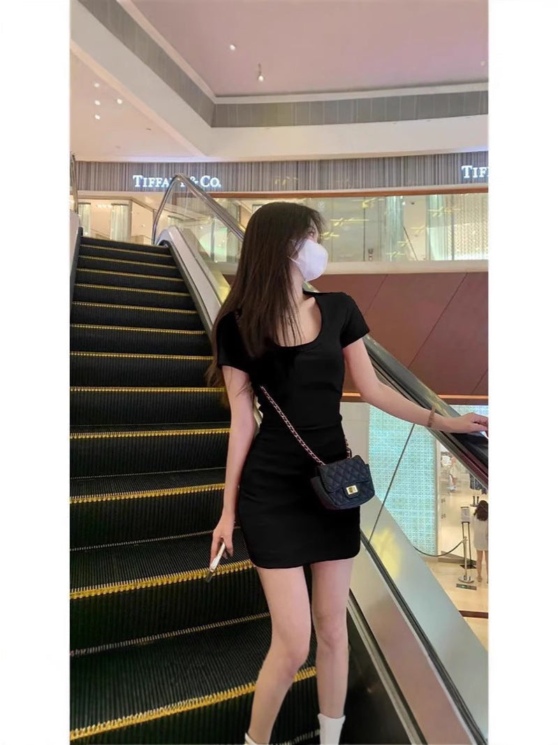 Women's U-Neck Bodycon Mini Dress with High Waist