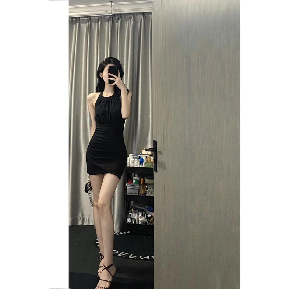 Women's Off-Shoulder Halter Mini Dress with Chain Detail