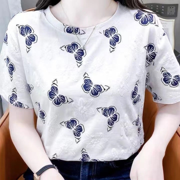 Women's White Round Neck Short Sleeve Relaxed Fit T-Shirt