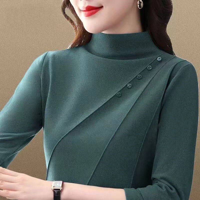 Women's Velvet Half Turtleneck Long Sleeve Slim Fit Top