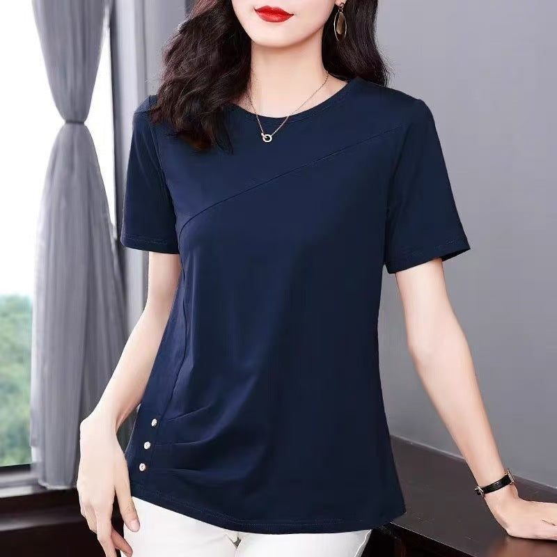Plus Size Round Neck Short Sleeve Women's Casual T-Shirt