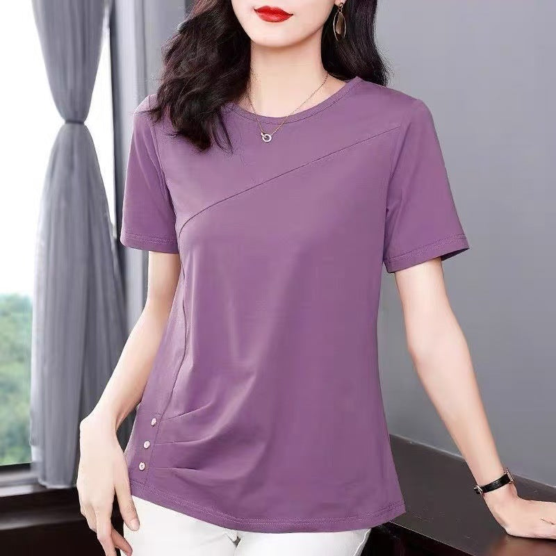 Plus Size Round Neck Short Sleeve Women's Casual T-Shirt