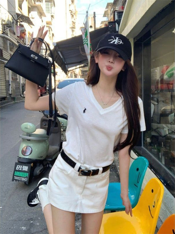 Women's V-Neck Slim Fit Short Sleeve Essential T-Shirt