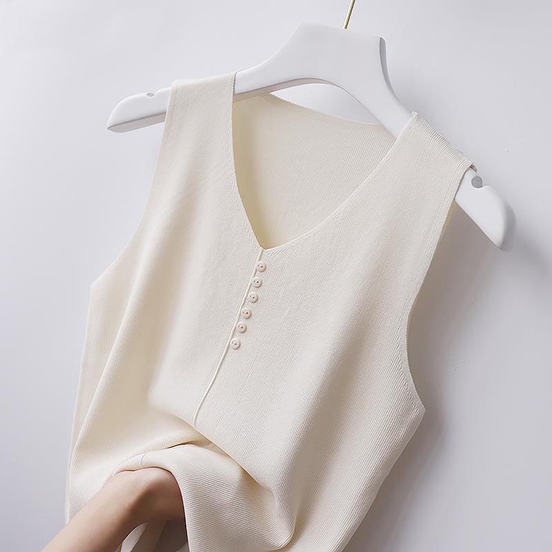 Women's Ice Silk Knit V-Neck Sleeveless Vest Top